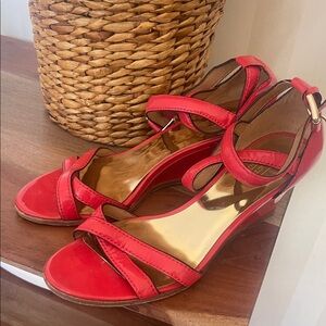 Coach Red Patent Leather Wedge Sandals